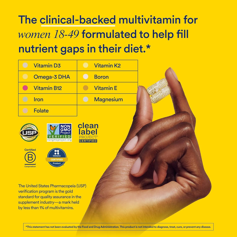 Ritual Multivitamin for Women 18+ with Vitamin D3 for Immune Support*, Vegan Omega 3 DHA, B12, Iron, Gluten Free, Non GMO, USP Verified, 30 Day Supply, 60 Capsules