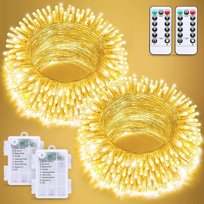 JMEXSUSS 2 Pack Battery Operated String Lights with Remote, Total 66ft 200 LED Classroom Lights, Battery Christmas Light Outdoor Indoor for Bedroom Classroom Dorm Yard Tree Party Decor(Warm White)