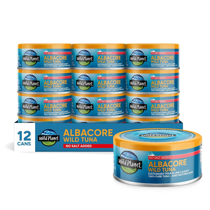 Wild Planet Albacore Wild Tuna, No Salt Added, Canned Tuna, Pole & Line Caught, 5 oz, Pack of 4, Packaging May Vary