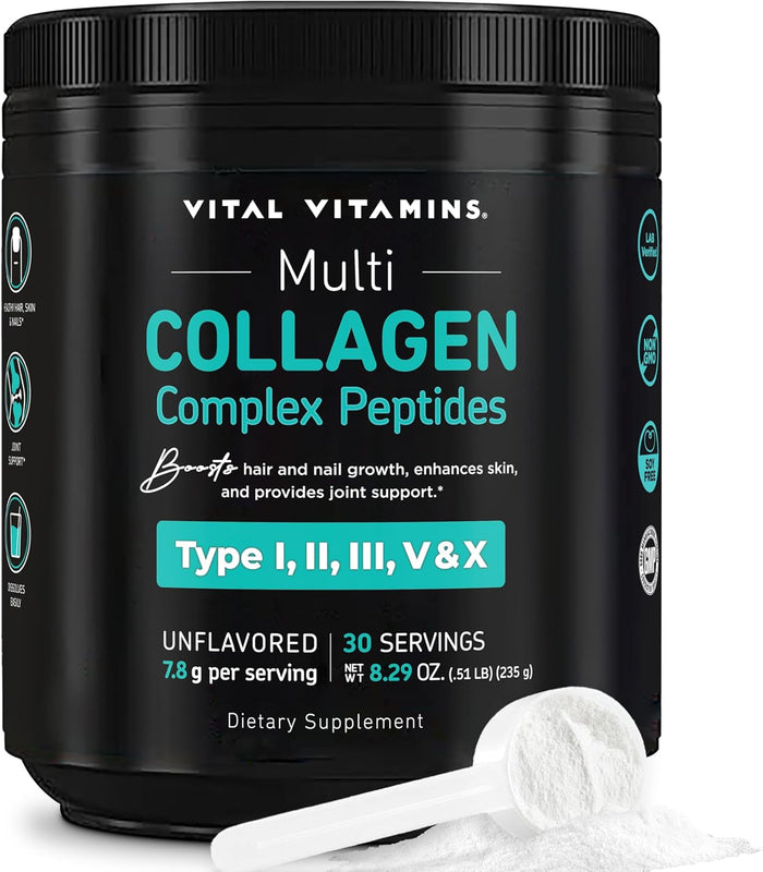 Vital Vitamins Multi Collagen for Women & Men - Type I, II, III, V, X - Grass Fed, Non-GMO - 150 Capsules