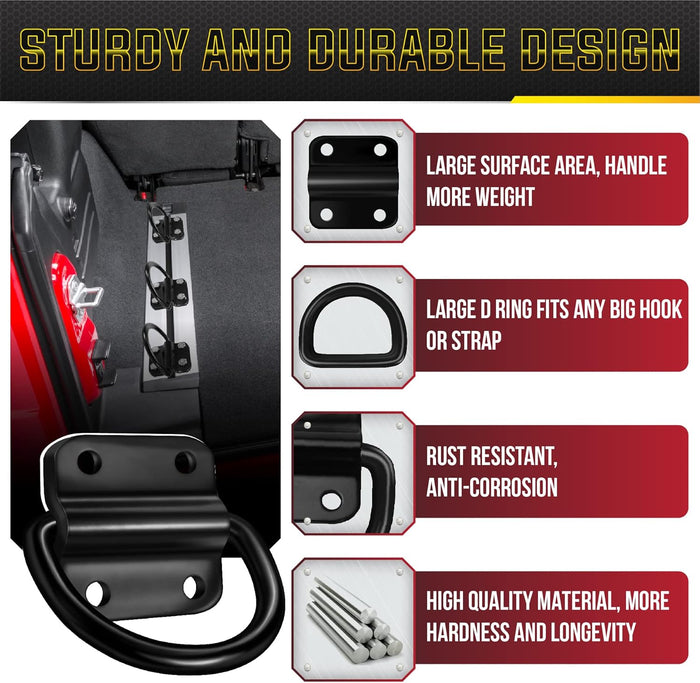 6PCS Heavy Duty Steel D Rings Tie Down Anchors, Ultra Durable 3500 Pound Breaking Strength Surface Mount Hooks Securing Cargo for Trailer, Truck Bed, with Screws & Bolts