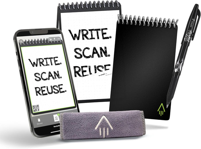 Rocketbook Mini Reusable Smart Notepad, Pocket Size On-The-Go Notebook, 3.5x5.5, Black (Pack of 1)