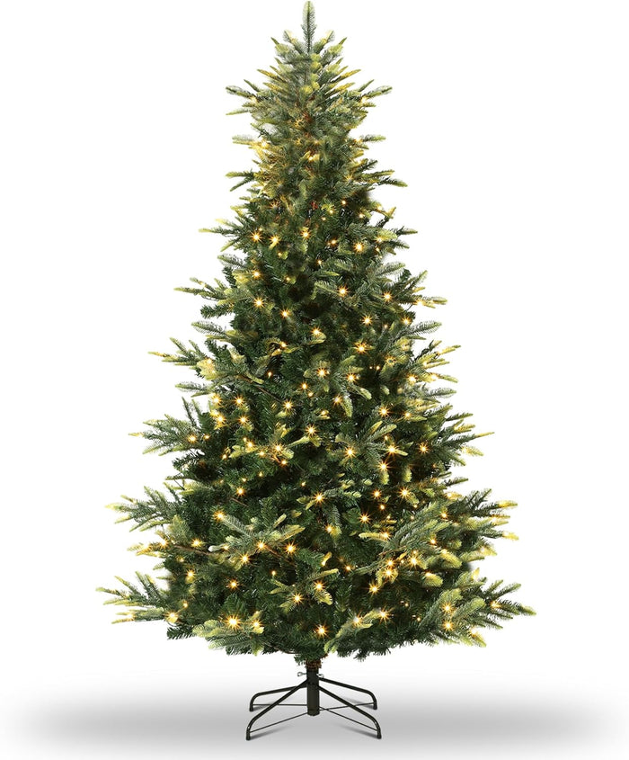 GarveeHome 9 FT Artificial Pre-lit Christmas Tree, Green PVC&PE Full Christmas Tree with 700 Warm White Lights for Home, Office, and Xmas Party Décor, Includes Stand