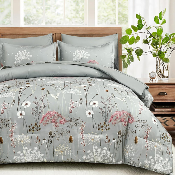 Yiran King Size Comforter Set, 7 Piece Comforter Floral Black Green Bedding Set, Soft Bed in a Bag King, Comforter, Sheets, Pillowcases & Shams