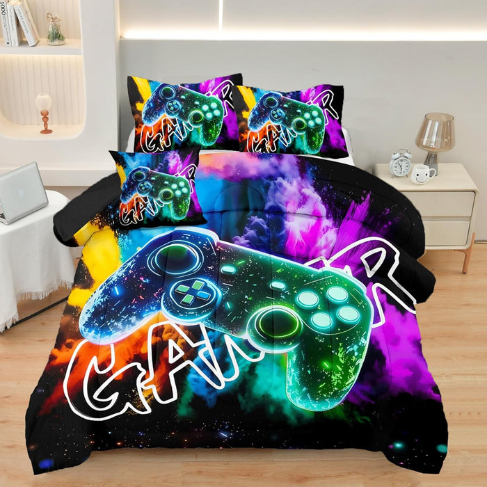 4 Pcs Full Gamer Bedding Sets for Boys, Gaming Full Comforter Set for Boys Beeding Set