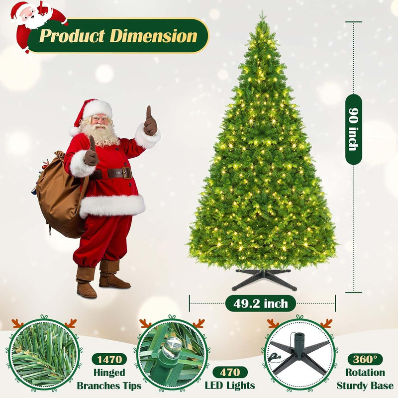 Artificial Full Christmas Tree, Rotating & Foldable Stand, 7.5ft Pre-Lit Spruce Holiday Xmas Musical Tree with Remote, RGB & Warm White Light, Green