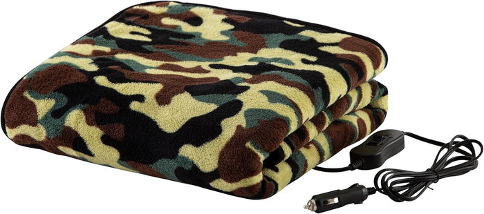 Stalwart Heated Car Blanket – 12-Volt Electric Blanket for Car, Truck, SUV, or RV – Portable Heated Throw, Camping Essentials (Tan)