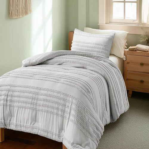 BEDELITE Boho Comforter Set Queen Size, Beige Tufted Striped Bed Set 3 Pieces, Soft Vintage Farmhouse Comforter for All Seasons, Boho Home Decor,Fluffy Jacquard Bedding with 2 Pillow Shams