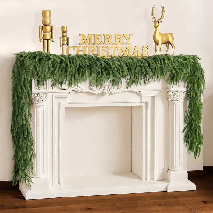 Neitra 2 Pcs Artificial Norfolk Pine Garlands, 6 Ft Real Touch Pine Garlands Christmas Garland for Table, Mantle, Stair, Wall, Indoor, Outdoor Christmas Decorations