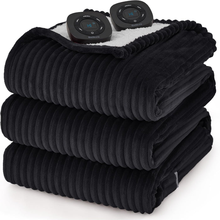 Bedsure GentleSoft Heated Blanket Electric Throw - Soft Ribbed Flannel Electric Blanket, Heating with 4 Time Settings, 6 Heat Levels, 3 hrs Timer Auto Shut Off, Gifts for Grandma (50x60 inches, Grey)