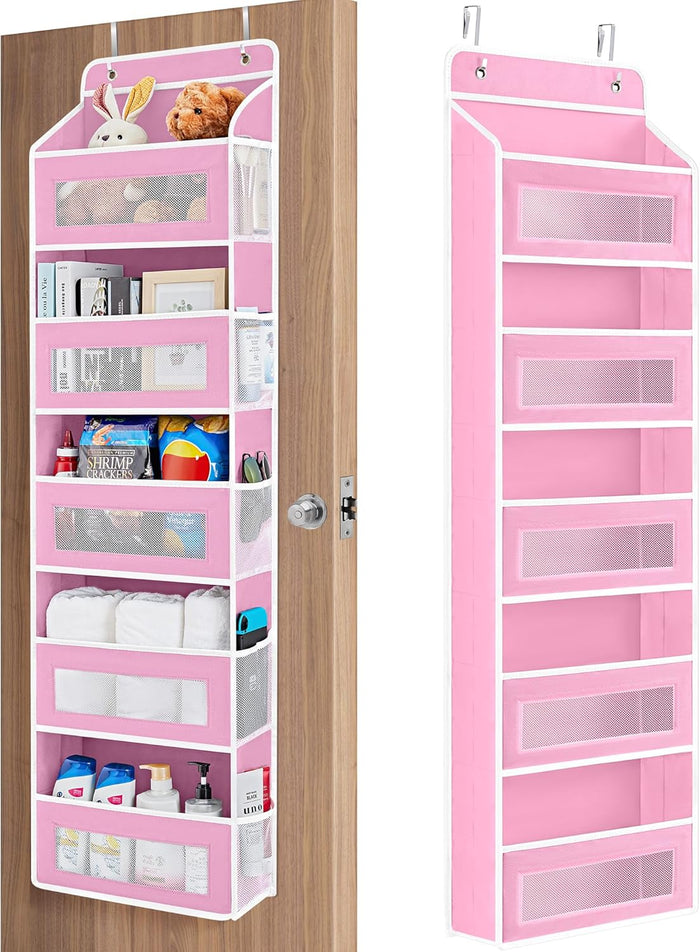 JARLINK Over The Door Organizer Storage, 5 Shelf Hanging Door Organizer with 5 Large Capacity Pockets, Anti Tilt 44 lb Load Behind Door Storage for Bedroom, Bathroom, Pantry, Nursery, (Grey)