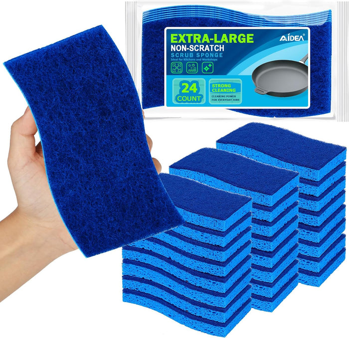 AIDEA XL Scrub Sponges 6Count, Heavy Duty Sponges for Dishes, Extra Large Sponge for Cleaning Kitchen and Household, Heavy Duty Sponge Safe for Non-Coated Cookware, Cleaning Power for Bathroom, House