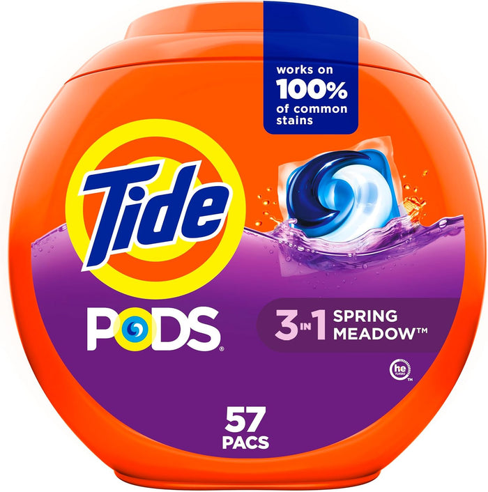 Tide PODS Liquid Laundry Detergent Soap Pacs, HE Compatible, Powerful 3-in-1 Clean in one Step, Built in Stain Removers, Spring Meadow Scent, 76 Count