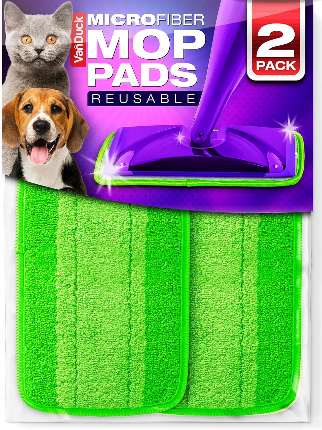 VanDuck Reusable Mop Pads Compatible with Swiffer Sweeper (4-Pack) - Washable Microfiber Mop Pads for Wet & Dry Use - All Purpose Floor Mopping and Cleaning Product