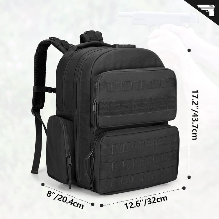 Tactical Pistol Backpack for 4 Handguns and 12 Mags, Gun Range Backpack with TSA Lock and Padded Shoulder Straps, Black