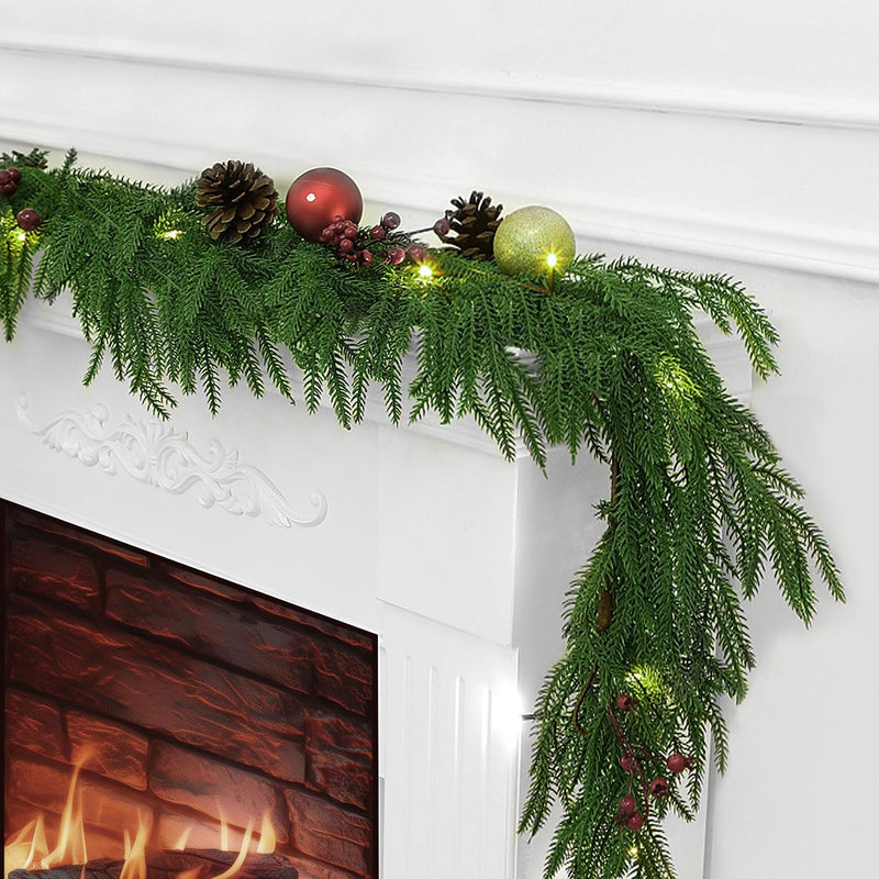 4 Pcs 6 Ft Artificial Norfolk Pine Garland, Real Touch Dense Faux Greenery Garland for Mantle, Table, Wall, Indoor & Outdoor Christmas Decorations