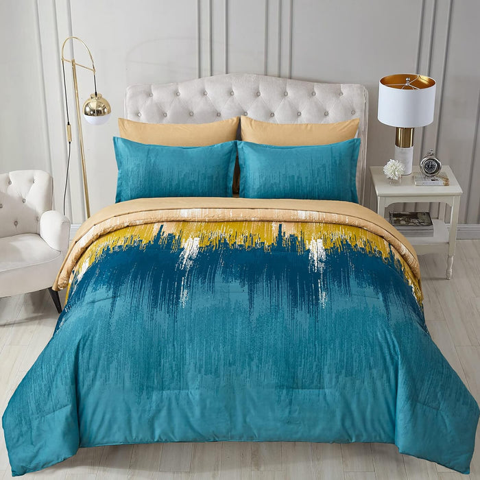WONGS BEDDING Comforter Set Queen, Thanksgiving Burnt Orange 7 Pieces Bed in a Bag Abstract Gradient Fall Terracotta Bedding Set with Comforter, Flat Sheet, Fitted Sheet, Pillow Shams, Pillowcases