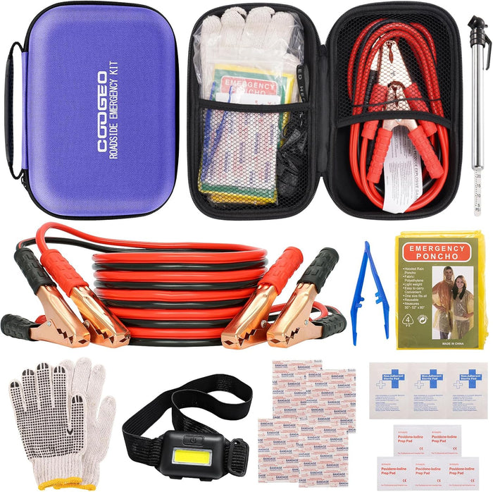 Car Emergency Kit with Battery Jumper Cables,Car Accessories for Men or Women,Emergency Car Kit,Roadside Automotive Safety Kit for Car,Vehicle,Truck or SUV,Gifts for Men or Him,Black