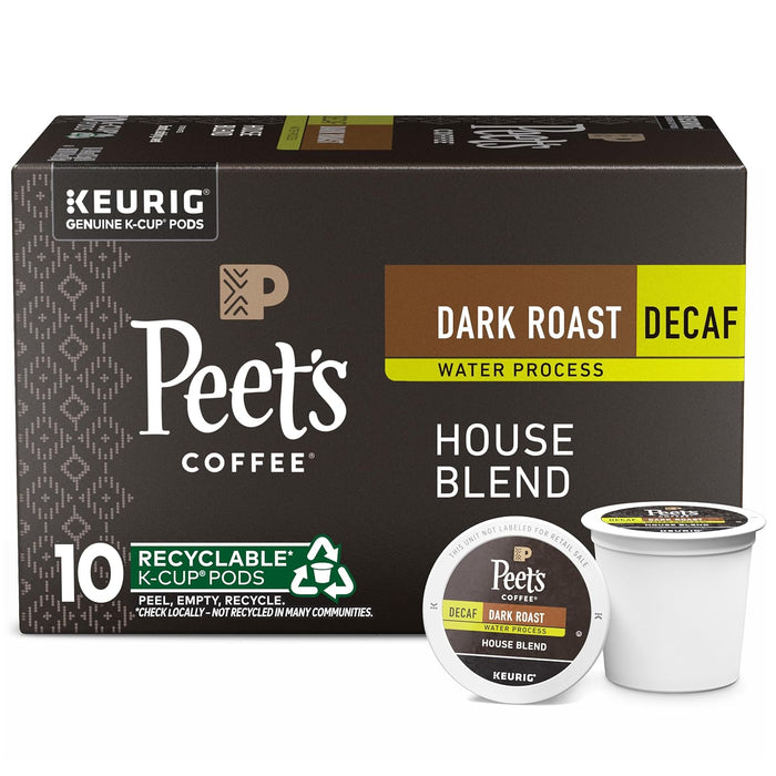 Peet's Coffee, Dark Roast Decaf Keurig K-Cup Pods - Decaf House Blend 60 Count (6 Boxes of 10 K-Cup Pods)