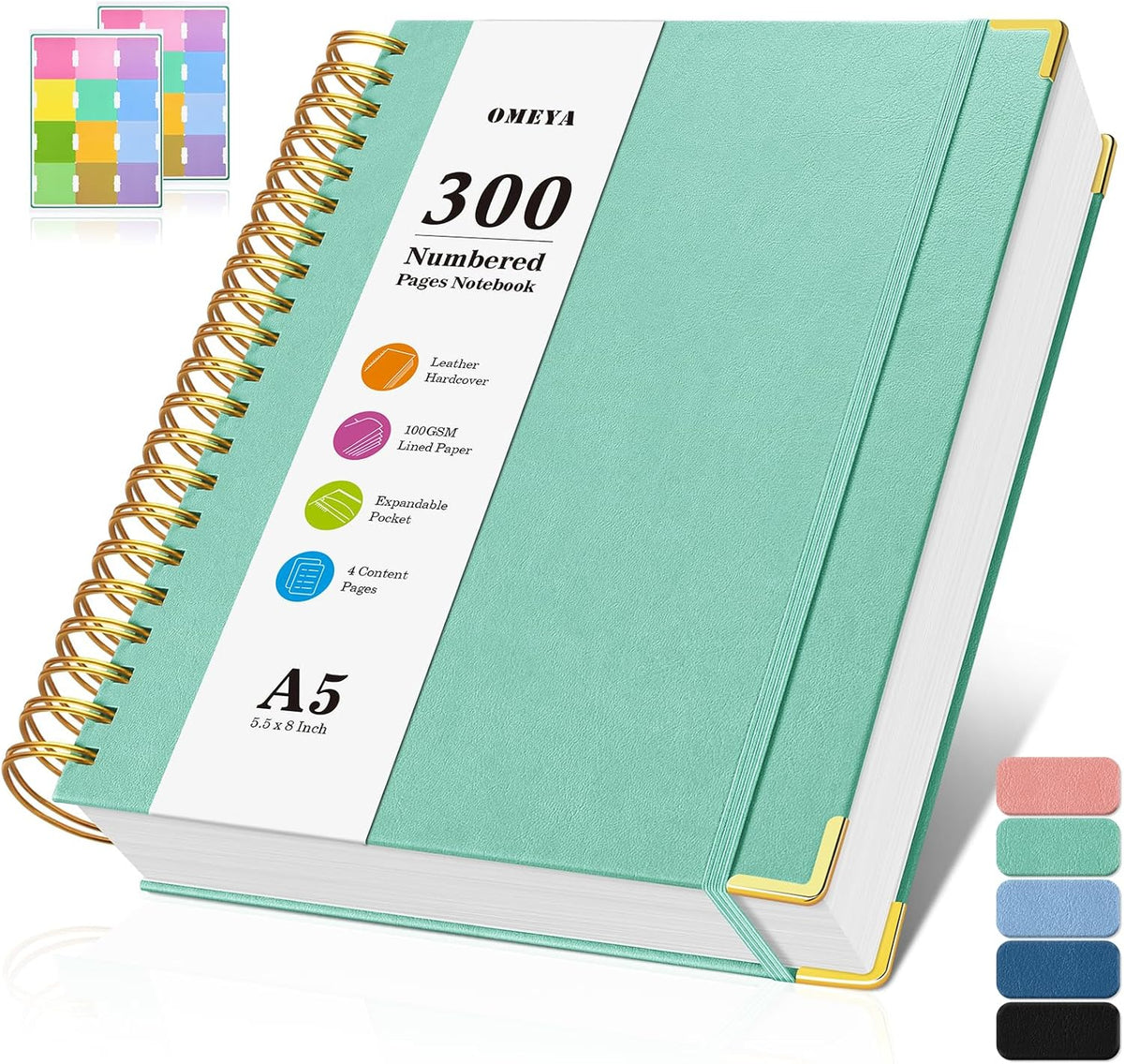 Spiral Notebook 8.5" x 11", 300 Numbered Pages Notebooks College Ruled with Contens, 100GSM Thick Journal for Women Men, Hardcover Leather Lined Journal for Writing, Large A4 Notebooks for Work School