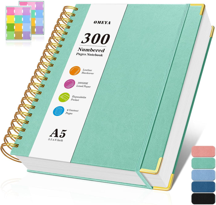 Spiral Notebook 8.5" x 11", 300 Numbered Pages Notebooks College Ruled with Contens, 100GSM Thick Journal for Women Men, Hardcover Leather Lined Journal for Writing, Large A4 Notebooks for Work School