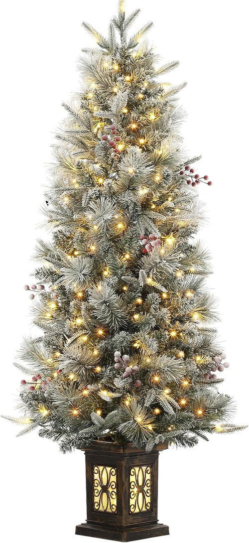 4.5 Ft Artificial Fiber Optic Christmas Tree, Pre-Lit Artificial Potted Xmas Tree with 300 Led Lights, 8 Lighting Modes, Includes Antique Urn Base, 1 PCS