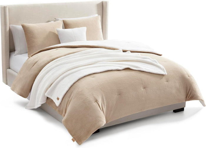UGG Full/Queen Comforter Set 5 Piece Bed in a Bag with Throw Blanket, Decorative Pillow, Shams, Reversible Hypoallergenic Washable Luxury Warm Fluffy Bedding Set, Navy Blue (Remina)