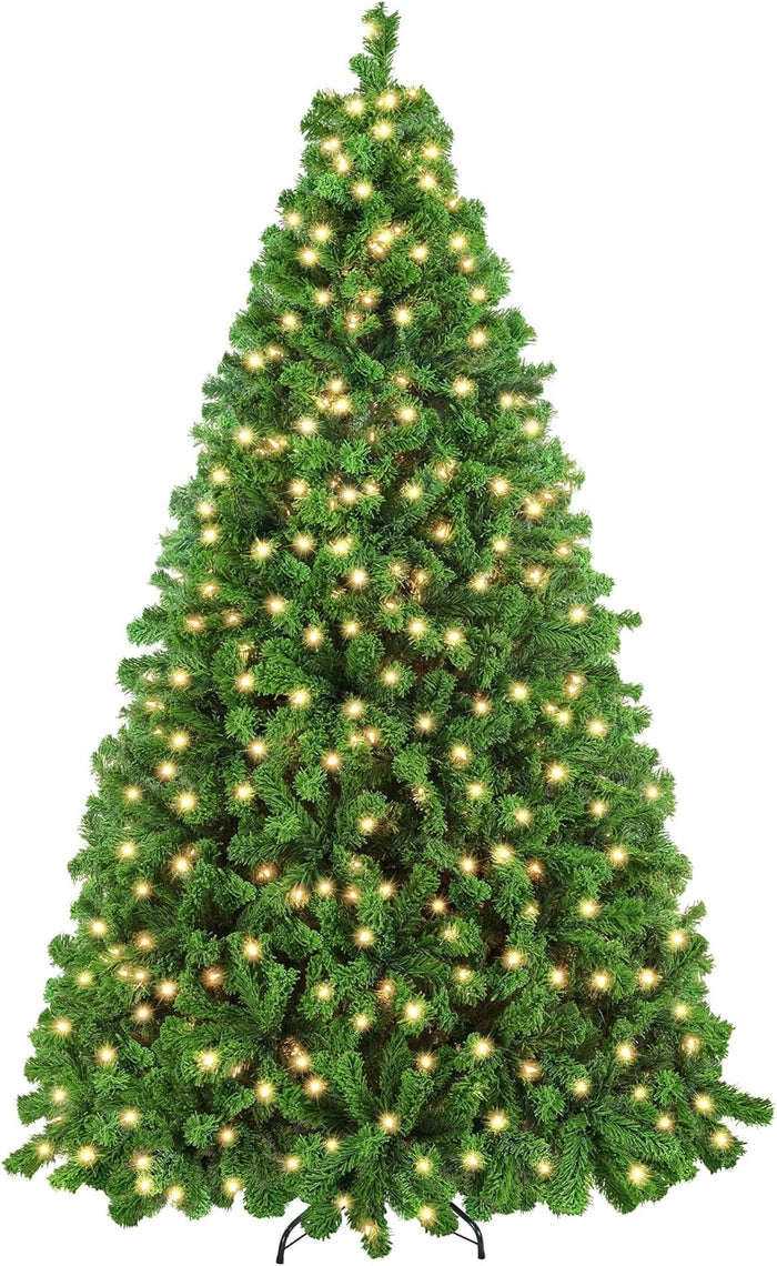 Yaheetech 4.5ft Pre-lit Artificial Christmas Tree with Incandescent Warm White Lights, Snow Flocked Full Prelighted Xmas Tree with 340 Branch Tips, 150 Incandescent Lights & Foldable Stand, Pink