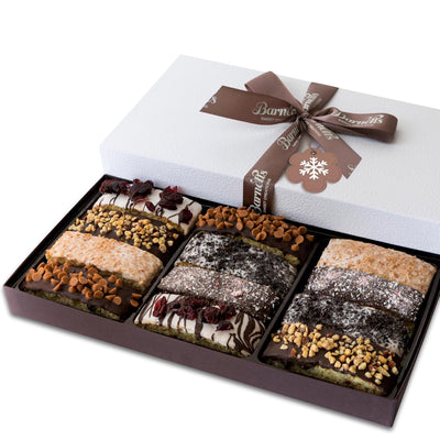 Barnetts Christmas Holiday Thanksgiving 12 Chocolate Biscotti Gift Box, Gourmet Cookie Gifts Basket for Him and Her Food Delivery, Fancy Cookies Spring Candy Treats Baskets Ideas for Dad, Husband, Father, Brother, Son, Father, Grandmother, Mother, Grandma