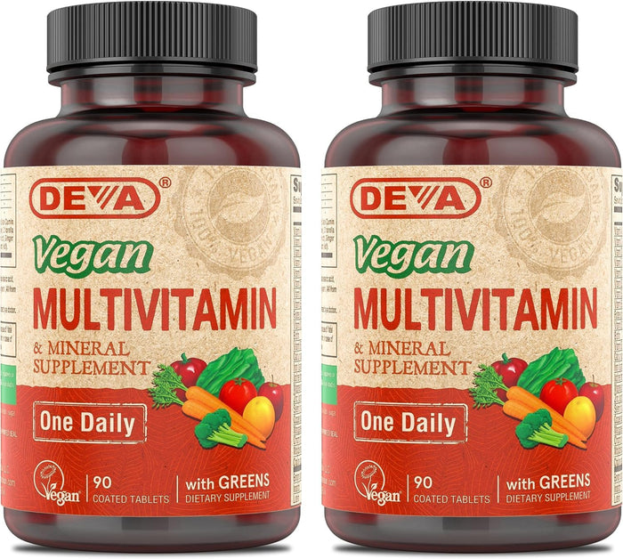 DEVA Vegan Multivitamin and Mineral Supplement - Once-Per-Day Formula with Greens - Vitamins A, C, D, E, B Complex, High-Potency Formulation for Daily Health and Wellness- 90 Coated Tablets, 1-Pack