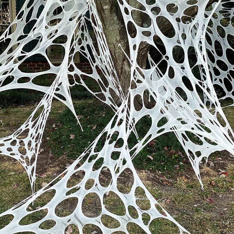 Spider Web Halloween Decorations Outdoor, Stretchy 450 sqft Halloween Spider Web, Cut-Your-Own Flexible Spider Webbing for Haunted House, Porch, Yard & Party (Spiders Not Included)