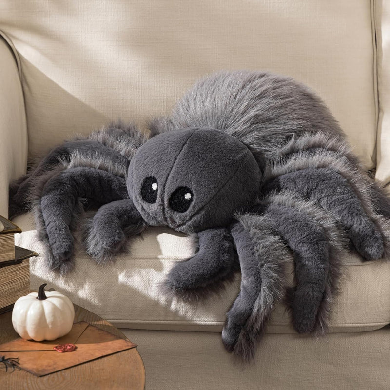 Phantoscope Happy Halloween Spider Shaped Throw Pillow, Faux Fur Fluffy Tarantula Shaped Halloween Cushion Pillow, White, 9 x 16 inch