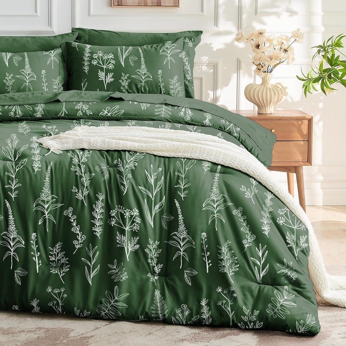 MUXHOMO Navy Blue Bed in a Bag Queen 7 Pieces, Queen Comforter Set Reversible Botanical Flowers Design, Ultra Soft & Breathable Bedding Sets with Comforter, Sheets, Pillowcases & Shams