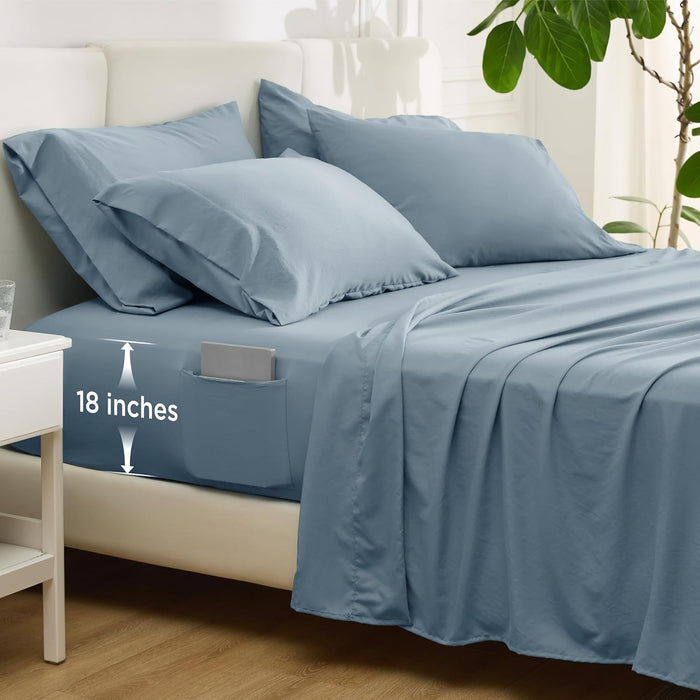 Bedsure Deep Pocket King Sheet Set - 6 Piece, Prewashed Ultra-Soft King Size Sheets Set, Fits Mattresses Up to 18 Inches Thick, Breathable & Secure Fit, Hotel Luxury Bedding, Grey