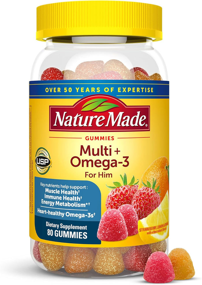 Nature Made Mens Multivitamin Gummies with Omega-3, Mens Gummy Multivitamins for Daily Nutritional Support, 150 Gummy Vitamins and Minerals, 75 Day Supply