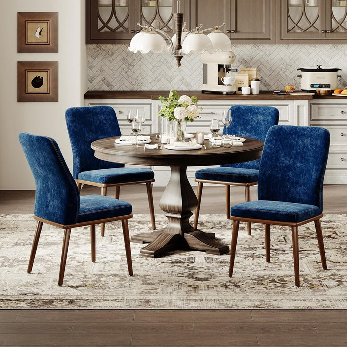 Modern Dining Chairs Set of 4, Upholstered Kitchen Chairs with High Back, Padded Fabric Dining Room Chair with Solid Wood Legs for Restaurant/Cafe/Home, Beige