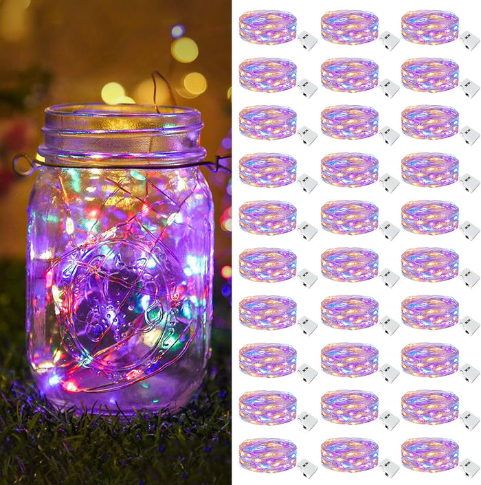 btfarm 30 Pack Fairy Lights Battery Operated [3 Modes], 7ft 20 Led Twinkle Lights String Lights Waterproof Bulk Small Mini Silver Wire for Christmas Mason Jars Wedding Table Centerpiece, Warm White