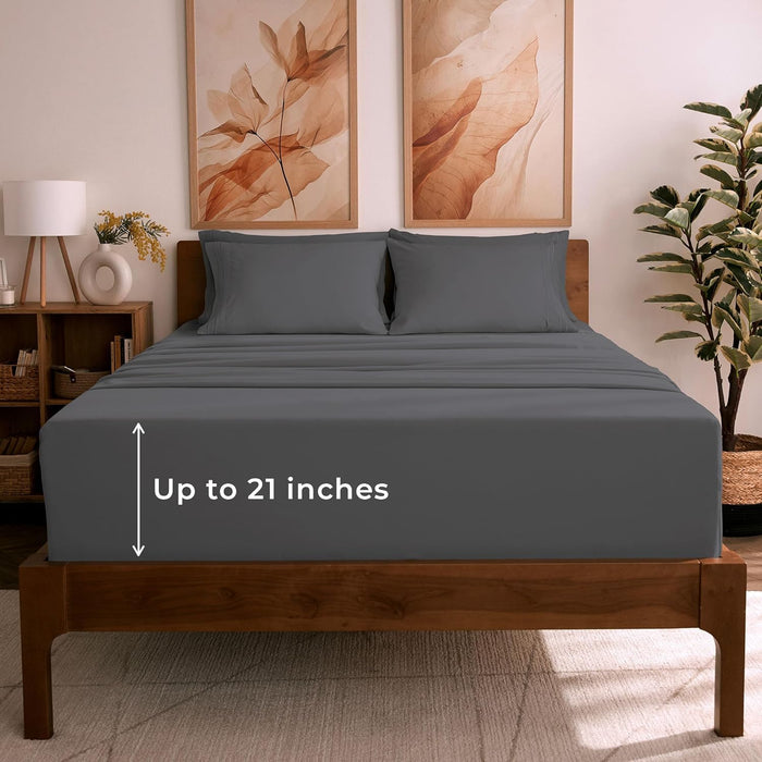 Mellanni Queen Sheet Set - 6-Piece Iconic Collection Bedding, (Including 4 Pillowcases), 16-Inch Deep Pocket, Easy Care, Extra Soft, Cooling Sheets, Brushed Microfiber - Brown