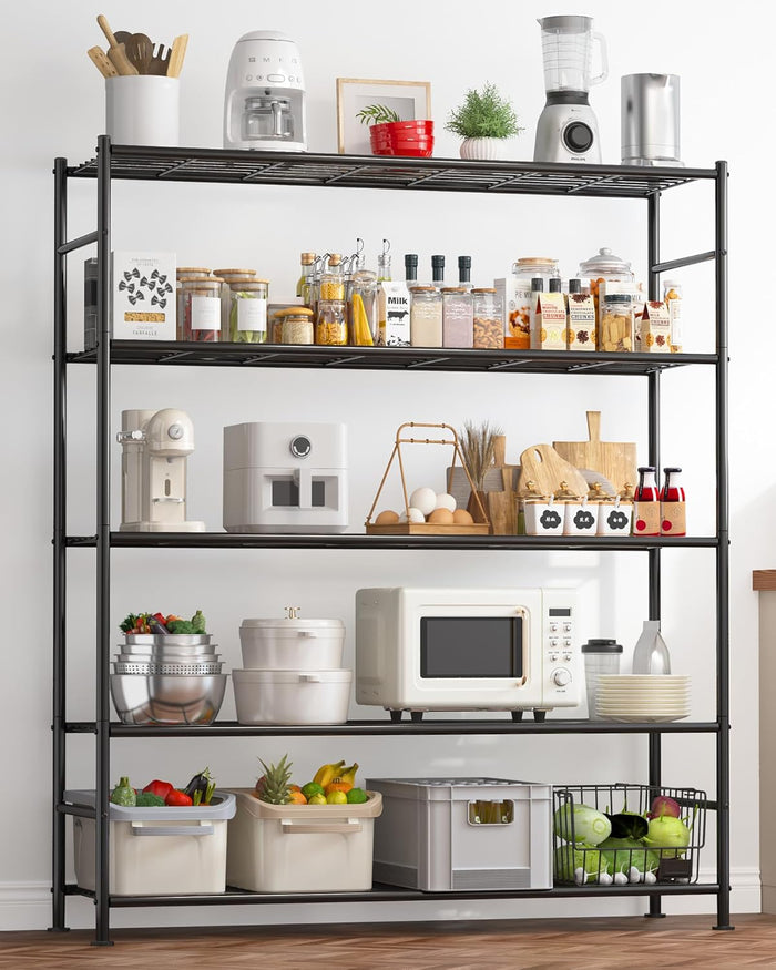 Storage Shelves - 3 Tier Shelf Organizer, Sturdy Metal Garage Shelving with Adjustable Leveling Feet, Space-Saving Shelves Organizer for Pantry, Laundry, Kitchen (18" x 12" x 30", Black)