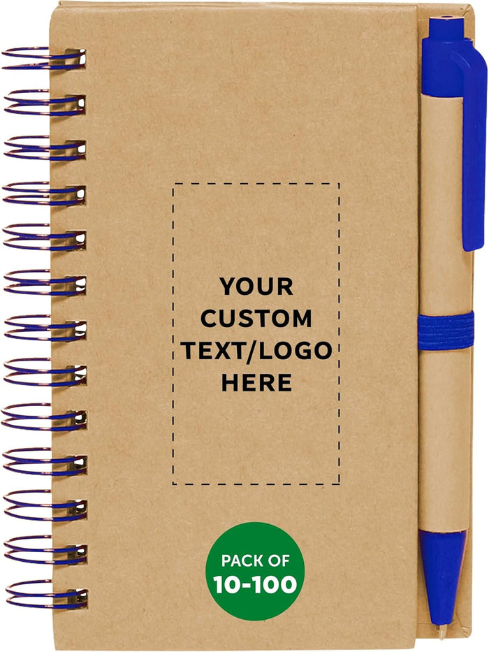 Custom Mini Spiral Notebooks with Black Ink Pens Set of 100, Personalized Bulk Pack - Perfect for School, Office, Business, Home - Red