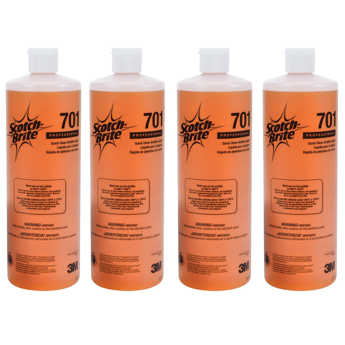 3M H-701-32OZ Scotch-Brite Griddle Cleaning, Quick Clean Liquid 701, 4 Quarts, Heavy Duty, Cleans in 3-5 Minutes, For Baked On Food and Cooking Oils, Use on Hot or Cool Griddle