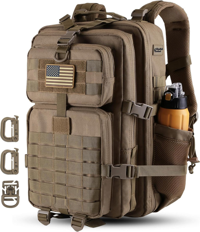 30L MOLLE Assault Pack, Tactical Backpack Military Army Camping Rucksack with Bottle Holder, 3-Day Pack, Olive Green