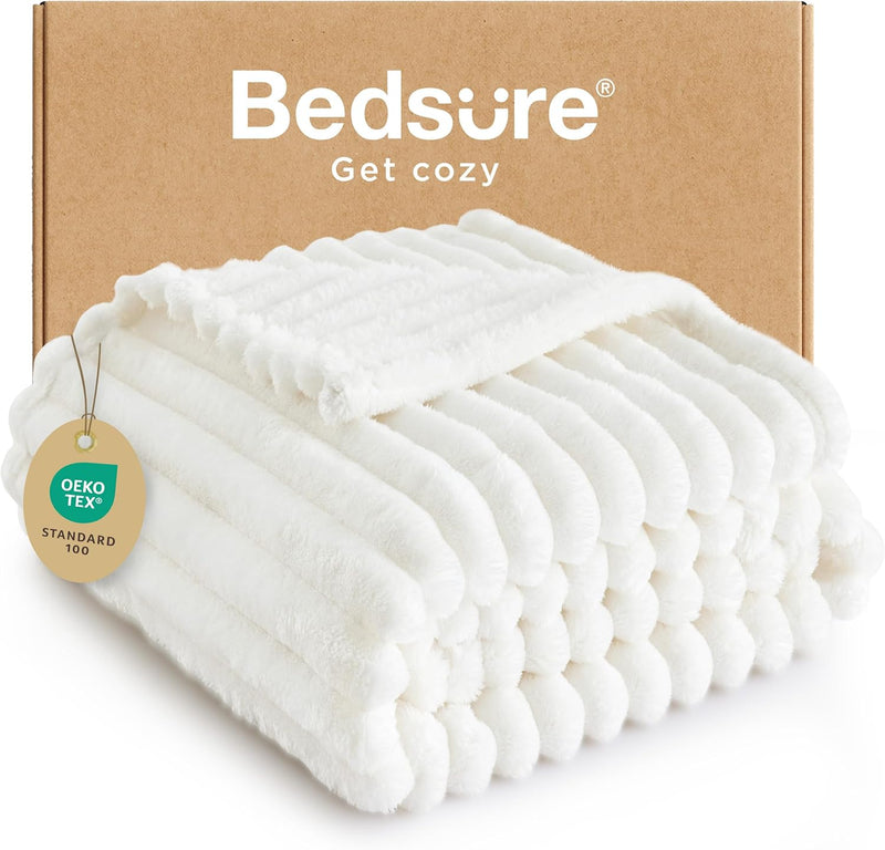 Bedsure GentleSoft White Throw Blanket for Couch - Cozy Blanket for Women, Cute Fleece Throws for Girls, Teacher Gifts Birthday Gifts for Women Men Mom, Room Home Dorm Decor, Off White, 50x60 Inches