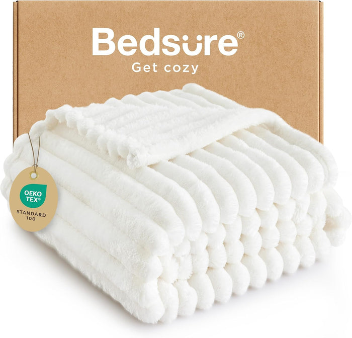 Bedsure GentleSoft White Throw Blanket for Couch - Cozy Blanket for Women, Cute Fleece Throws for Girls, Teacher Gifts Birthday Gifts for Women Men Mom, Room Home Dorm Decor, Off White, 50x60 Inches