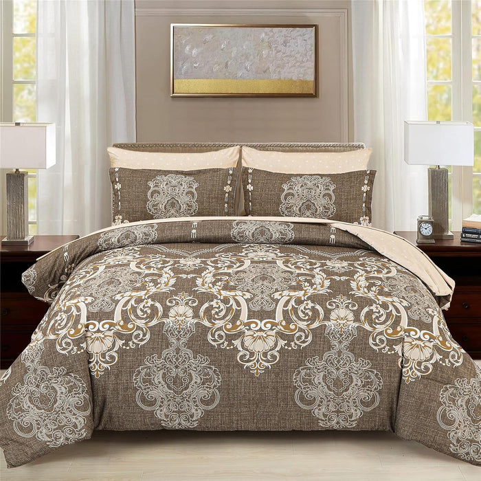 Mybedsoul King Size comforter set, 7 Pieces Boho Bed in a Bag for King Bed, Black Damask Comforter Set with Sheet, Pillowcases & Shams, Soft Microfiber Lightweight Bedding Set for All Season(90"x104")