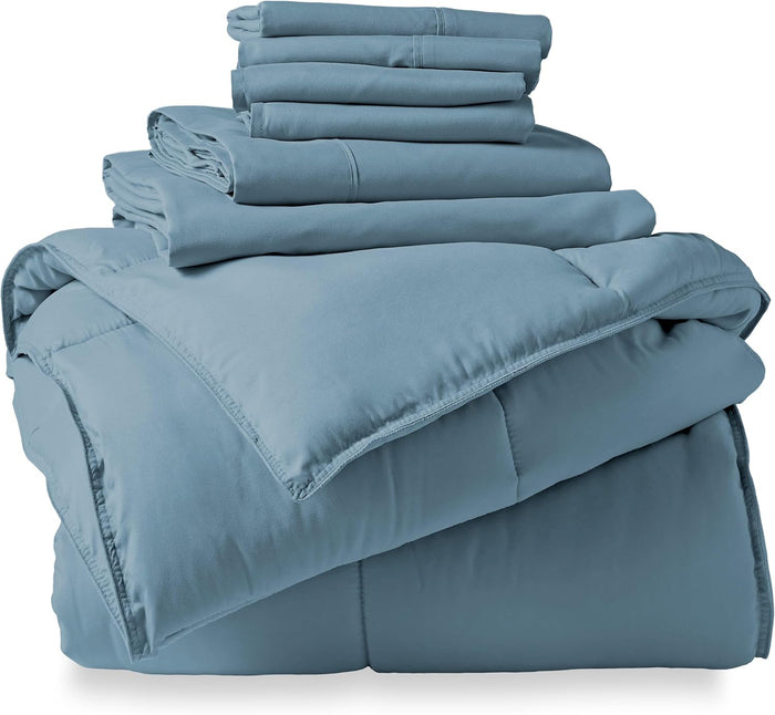 Bare Home Bed-in-A-Bag 7 Piece Comforter & Sheet Set - Queen - Goose Down Alternative - Ultra-Soft 1800 Premium - Bedding Set (Queen, Grey/Grey)