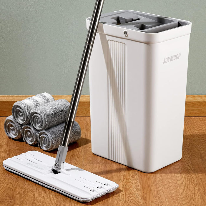 JOYMOOP Mop and Bucket with Wringer Set for Home, Flat Mop and Bucket System, Mops for Floor Cleaning and Wall Cleaner, with 3 Reusable Microfiber Mop Pads