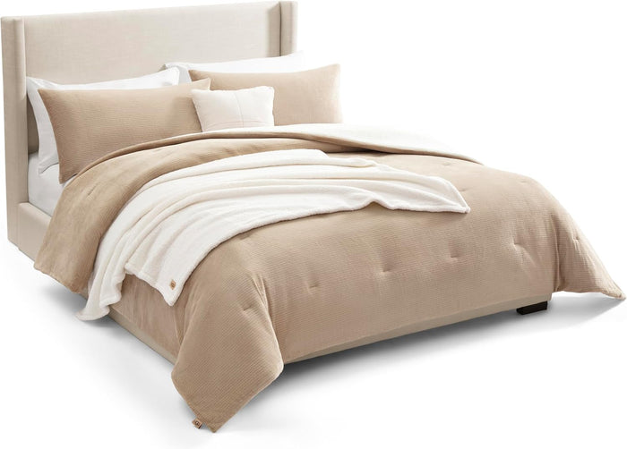 UGG Full/Queen Comforter Set 5 Piece Bed in a Bag with Throw Blanket, Decorative Pillow, Shams, Reversible Hypoallergenic Washable Luxury Warm Fluffy Bedding Set, Navy Blue (Remina)
