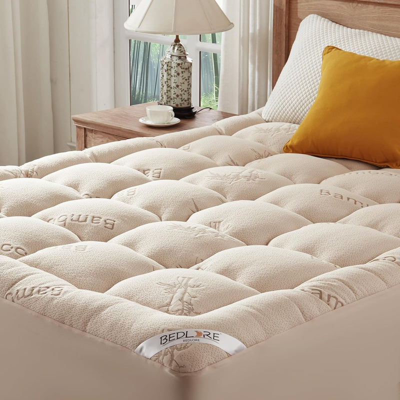 BEDLORE Queen Mattress Topper Viscose Derived from Bamboo, Thick Pillow Top Mattress Pad with Stretchable Pockets for 6-18 inches Mattress, Soft Mattress Topper for Back Pain Relief(Dark Gray)