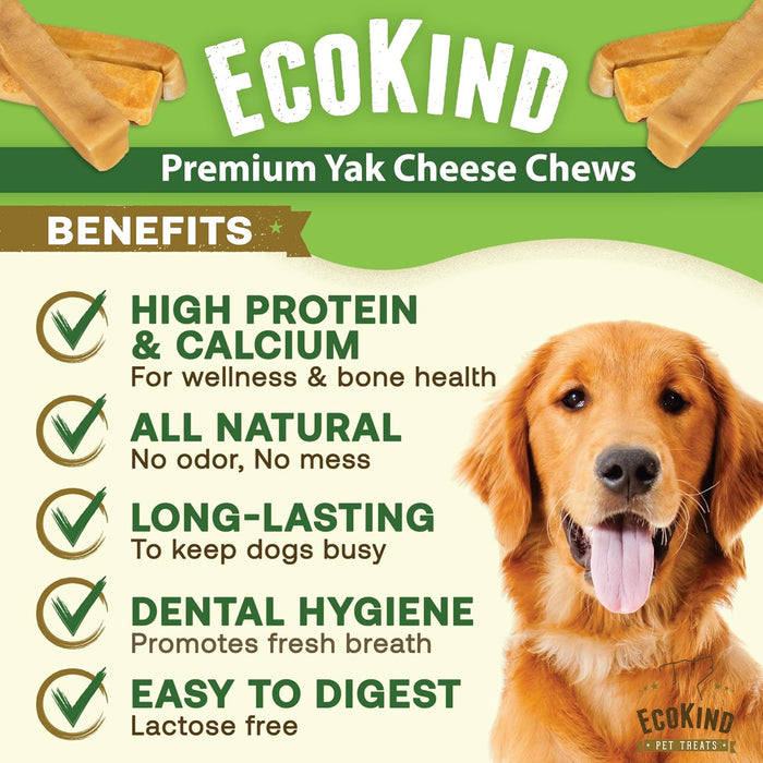 EcoKind Pet Treats Gold Himalayan Yak Cheese Dog Chew, Yak Dog Treats for Active Chewers, 100% Natural & Healthy Chew Sticks for Small & Large Dogs, Yak Cheese Chews (3 Medium Sticks)